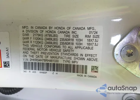 2024 Honda Cr-V Exl from USA, damaged, VIN 2HKRS4H78RH461330